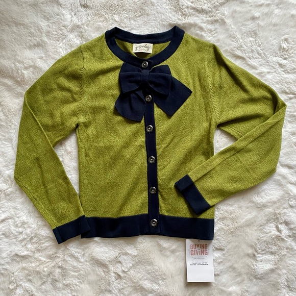 NWT $66 PERSNICKETY GREEN BOW SWEATER CARDIGAN 12 - Picture 3 of 5